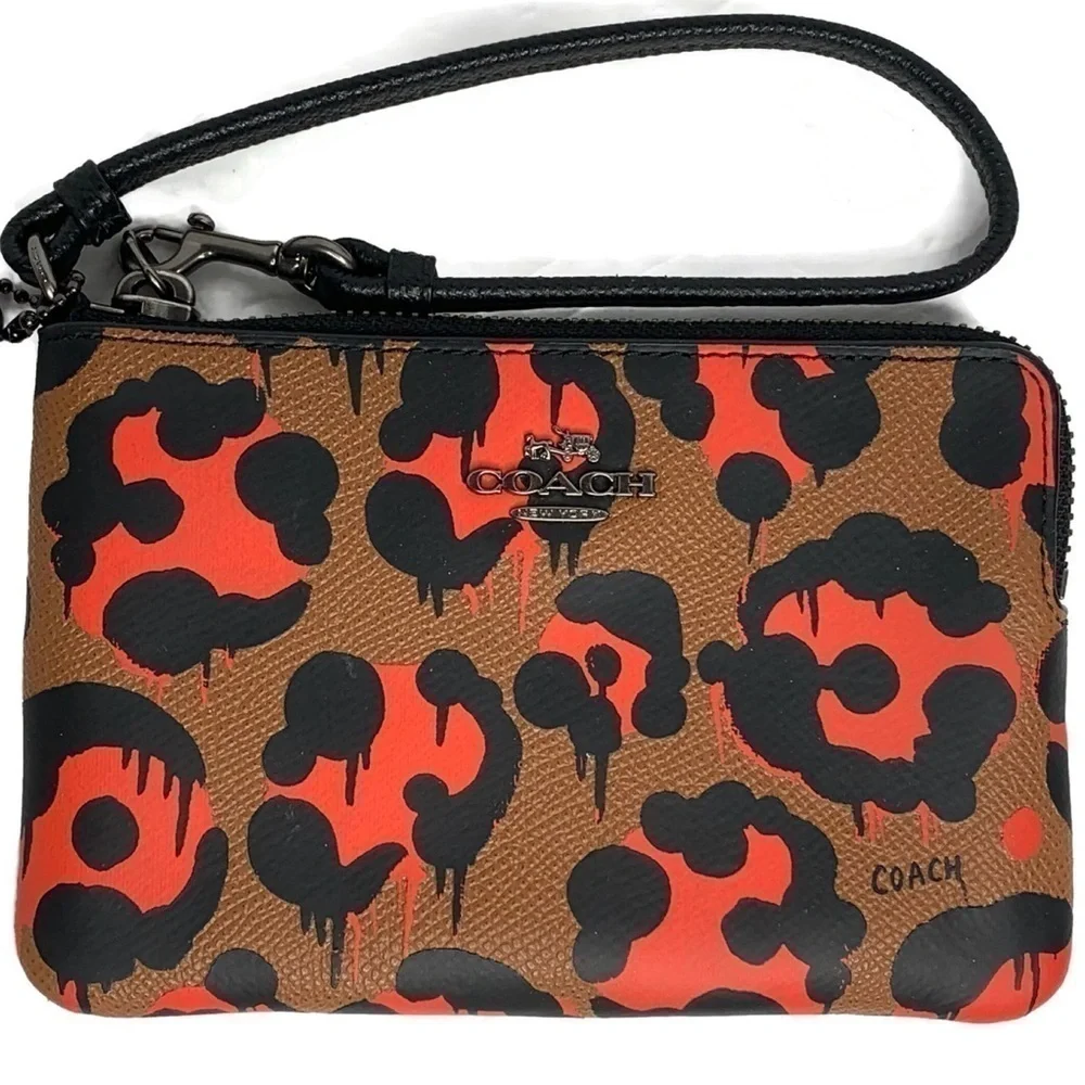 Coach Orange Wild Beast Leopard Wristlet Wallet